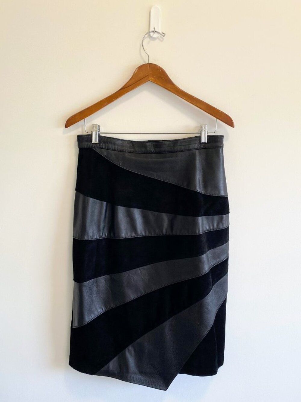 Vintage Leather & Suede Pencil Skirt / 90s